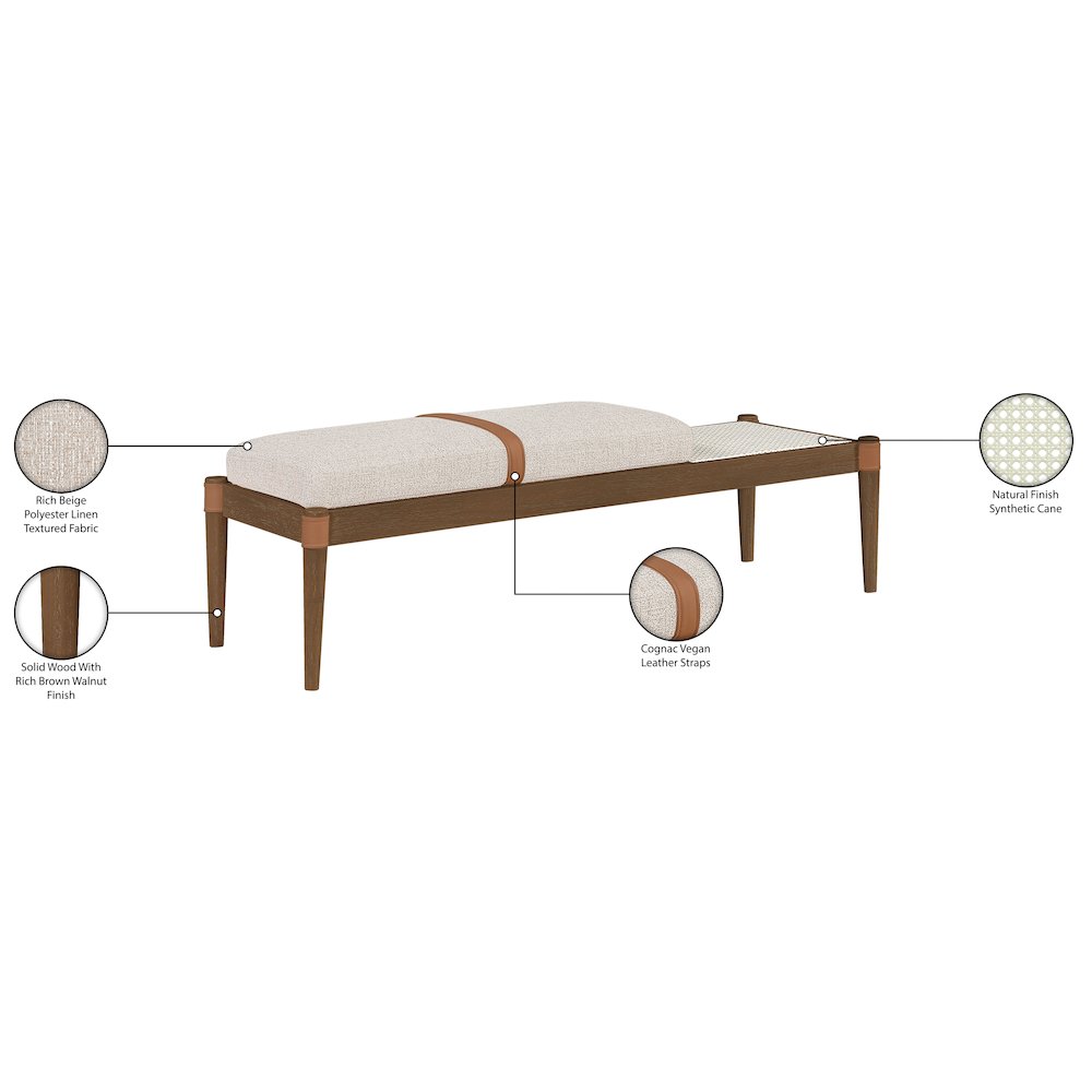 Nara Beige Linen Textured Fabric Upholstered Bench