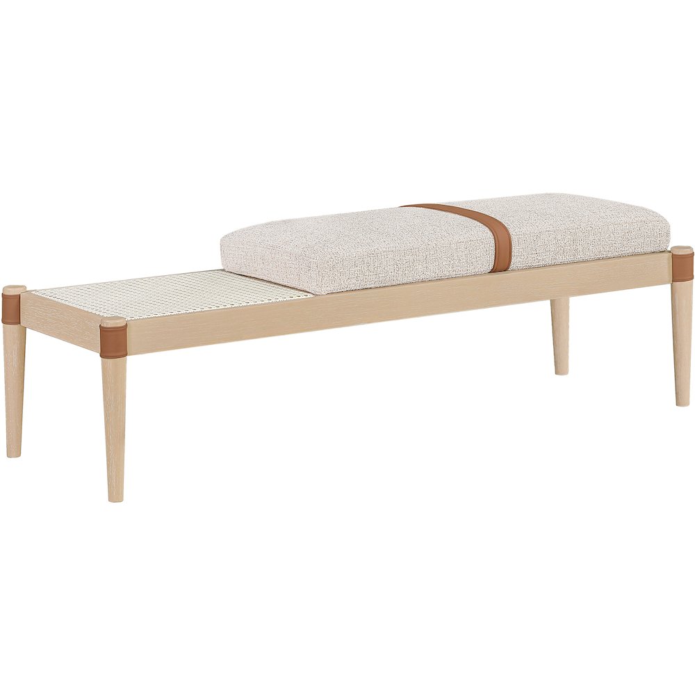 Nara Beige Linen Textured Fabric Upholstered Bench