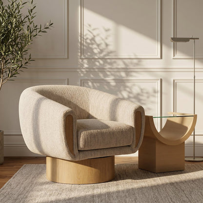 Avella Beige Interwoven Fabric Upholstered Swivel Accent Chair