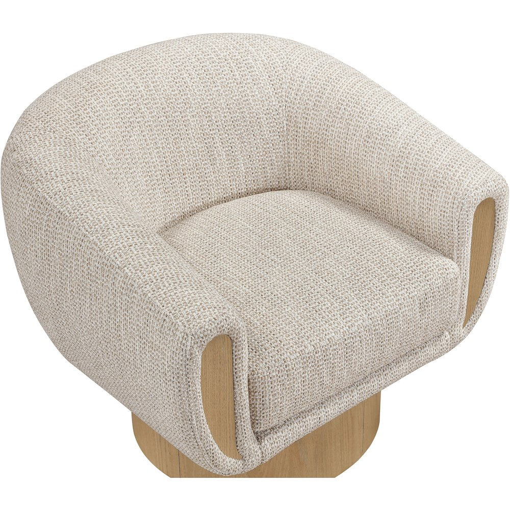 Avella Beige Interwoven Fabric Upholstered Swivel Accent Chair