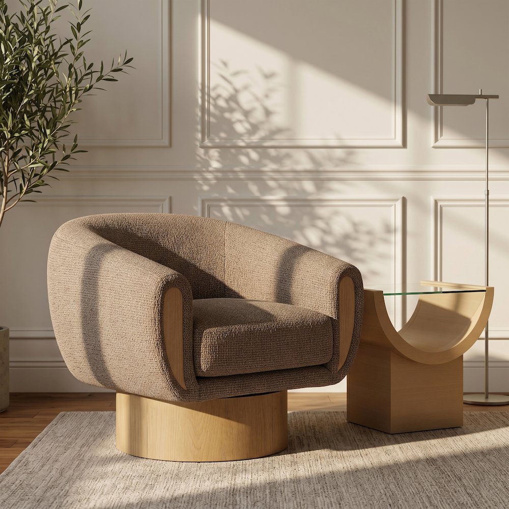 Avella Brown Interwoven Fabric Upholstered Swivel Accent Chair