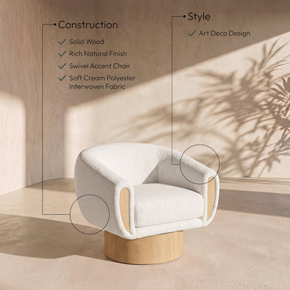 Avella Cream Interwoven Fabric Upholstered Swivel Accent Chair
