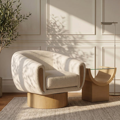 Avella Cream Interwoven Fabric Upholstered Swivel Accent Chair