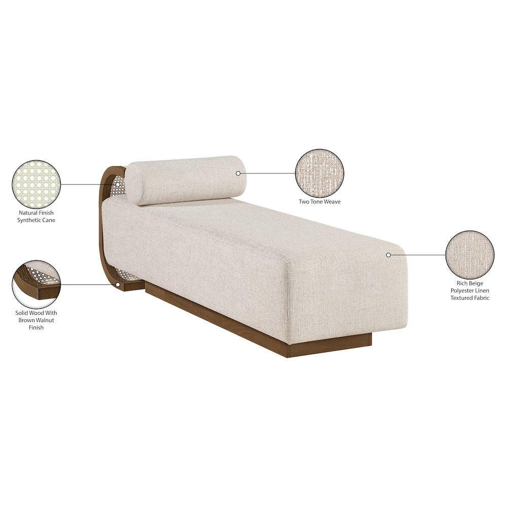Zephyr Beige Linen Textured Fabric Upholstered Chaise