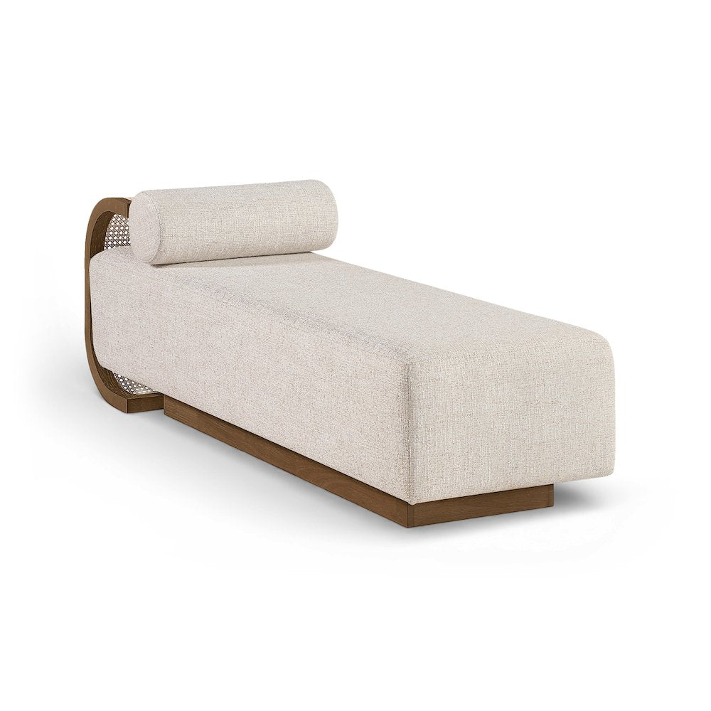 Zephyr Beige Linen Textured Fabric Upholstered Chaise