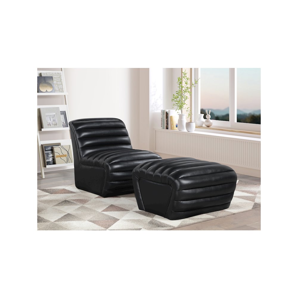 Vega Black Vegan Leather Ottoman