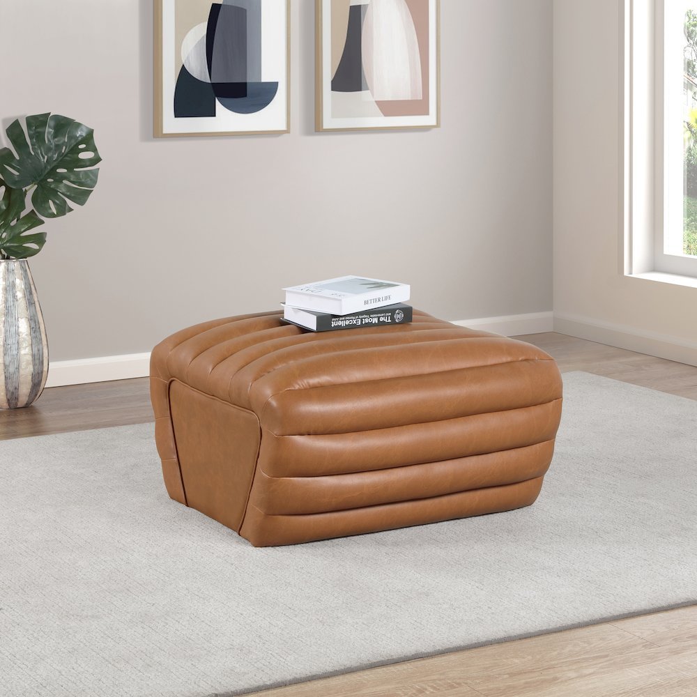 Vega Cognac Vegan Leather Ottoman