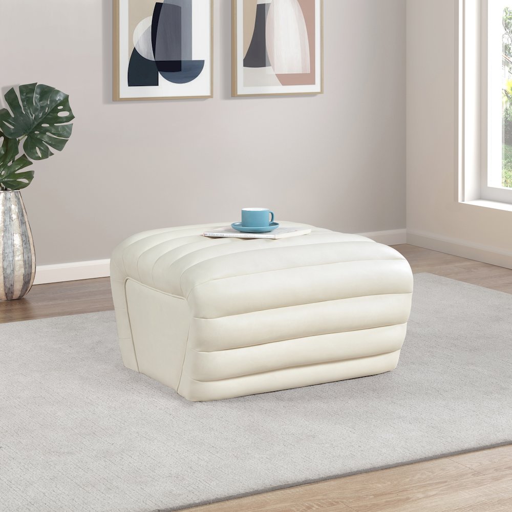 Vega Cream Vegan Leather Ottoman