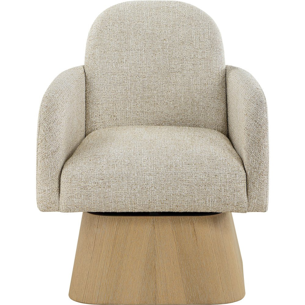 Marlowe Beige Linen Textured Fabric Upholstered Swivel Accent Chair