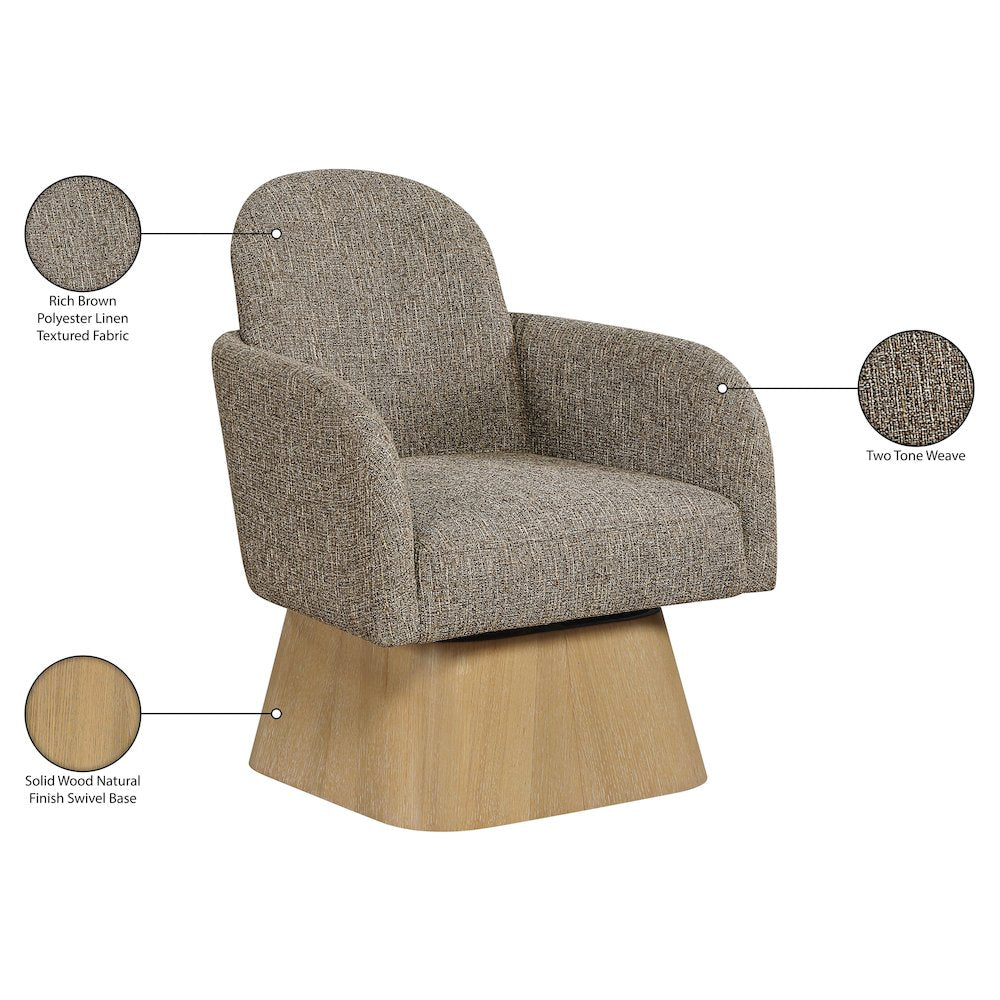 Marlowe Brown Linen Textured Fabric Upholstered Swivel Accent Chair