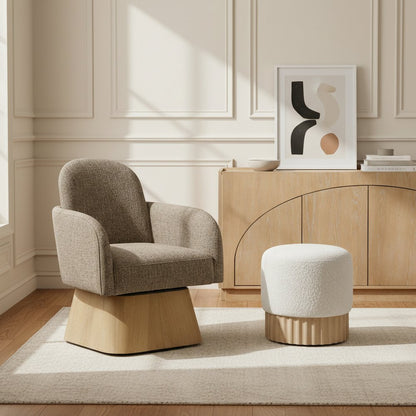 Marlowe Brown Linen Textured Fabric Upholstered Swivel Accent Chair