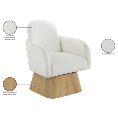Marlowe Cream Linen Textured Fabric Upholstered Swivel Accent Chair