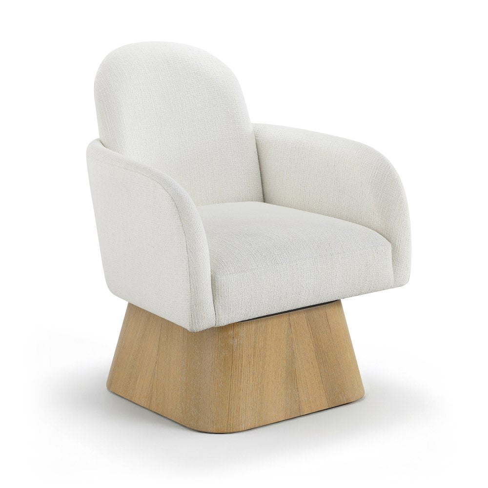 Marlowe Cream Linen Textured Fabric Upholstered Swivel Accent Chair