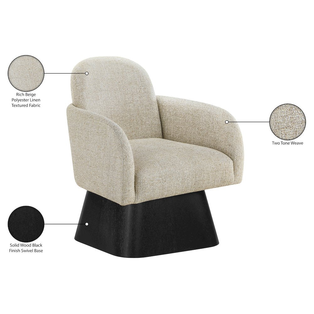 Marlowe Beige Linen Textured Fabric Upholstered Swivel Accent Chair
