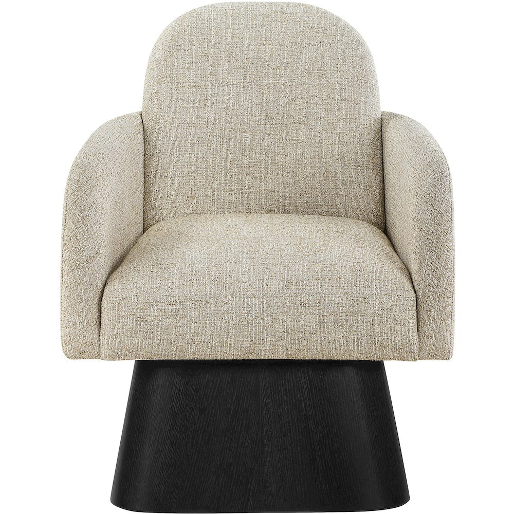 Marlowe Beige Linen Textured Fabric Upholstered Swivel Accent Chair