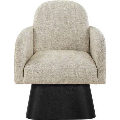 Marlowe Beige Linen Textured Fabric Upholstered Swivel Accent Chair