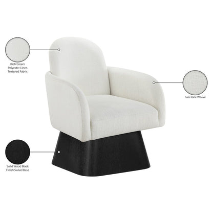 Marlowe Cream Linen Textured Fabric Upholstered Swivel Accent Chair