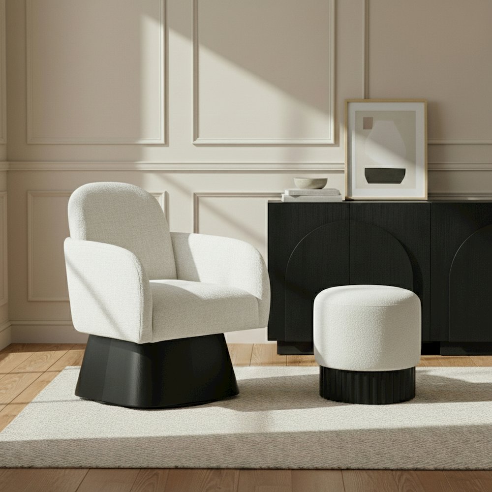 Marlowe Cream Linen Textured Fabric Upholstered Swivel Accent Chair