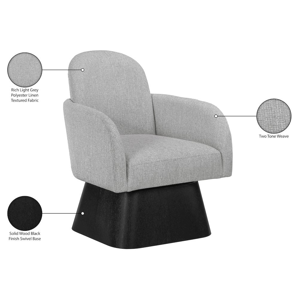 Marlowe Grey Linen Textured Fabric Upholstered Swivel Accent Chair