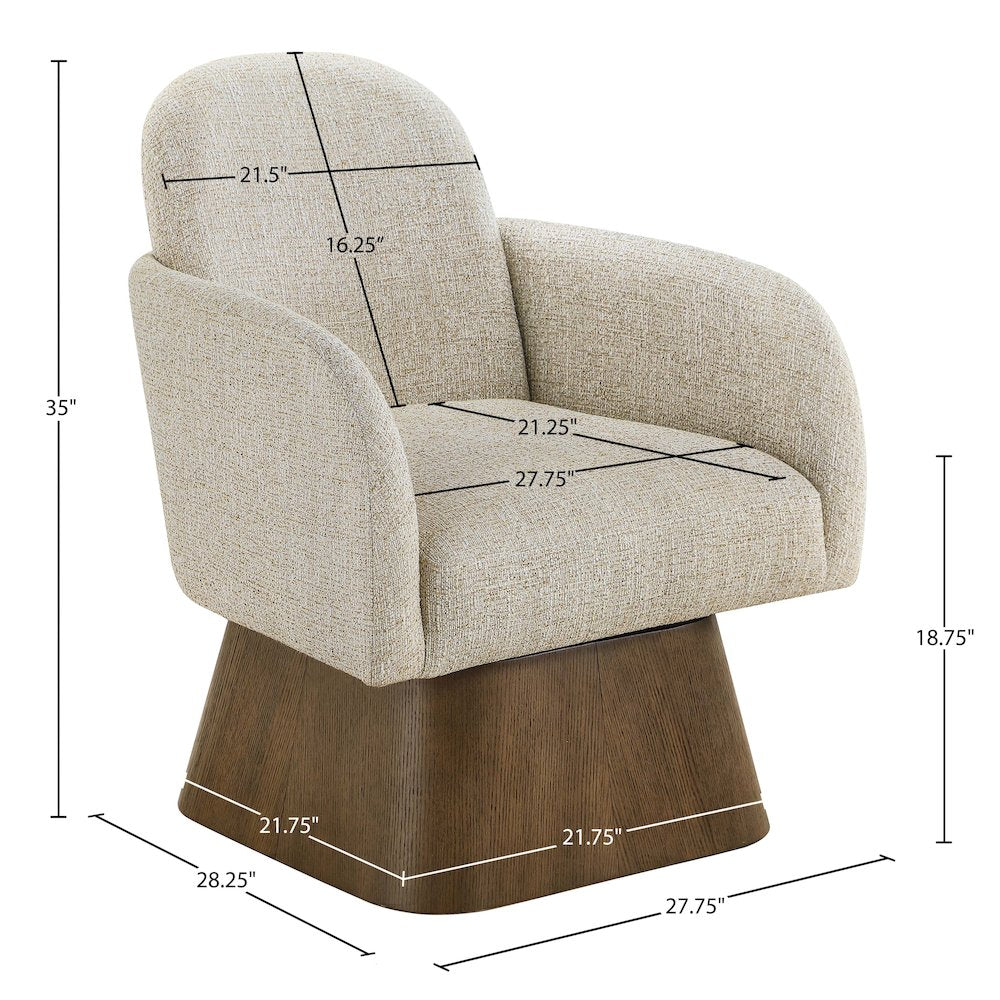 Marlowe Beige Linen Textured Fabric Upholstered Swivel Accent Chair