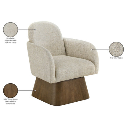 Marlowe Beige Linen Textured Fabric Upholstered Swivel Accent Chair