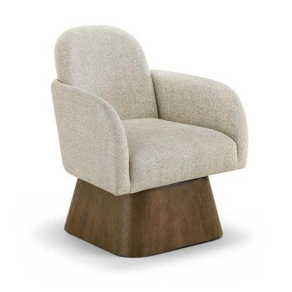 Marlowe Beige Linen Textured Fabric Upholstered Swivel Accent Chair