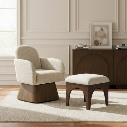 Marlowe Beige Linen Textured Fabric Upholstered Swivel Accent Chair