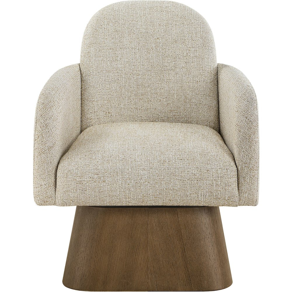 Marlowe Beige Linen Textured Fabric Upholstered Swivel Accent Chair