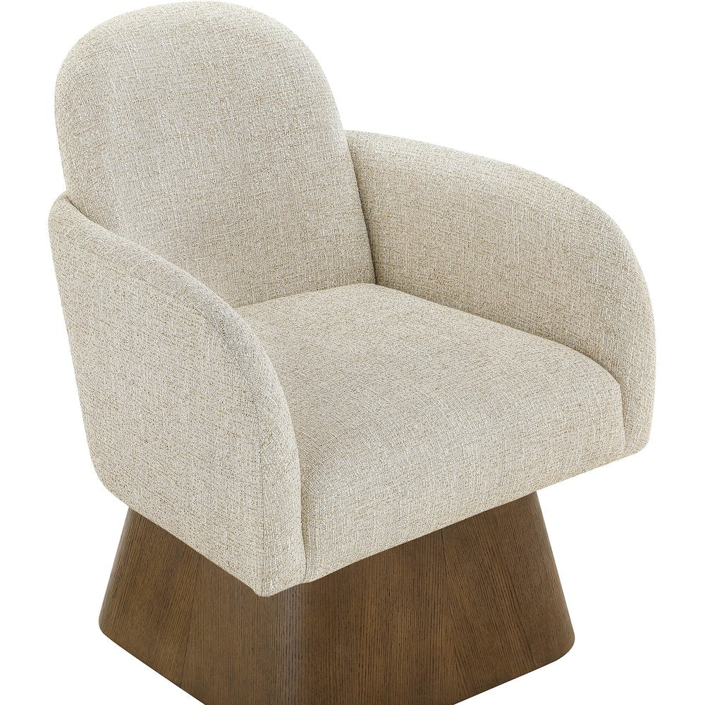 Marlowe Beige Linen Textured Fabric Upholstered Swivel Accent Chair