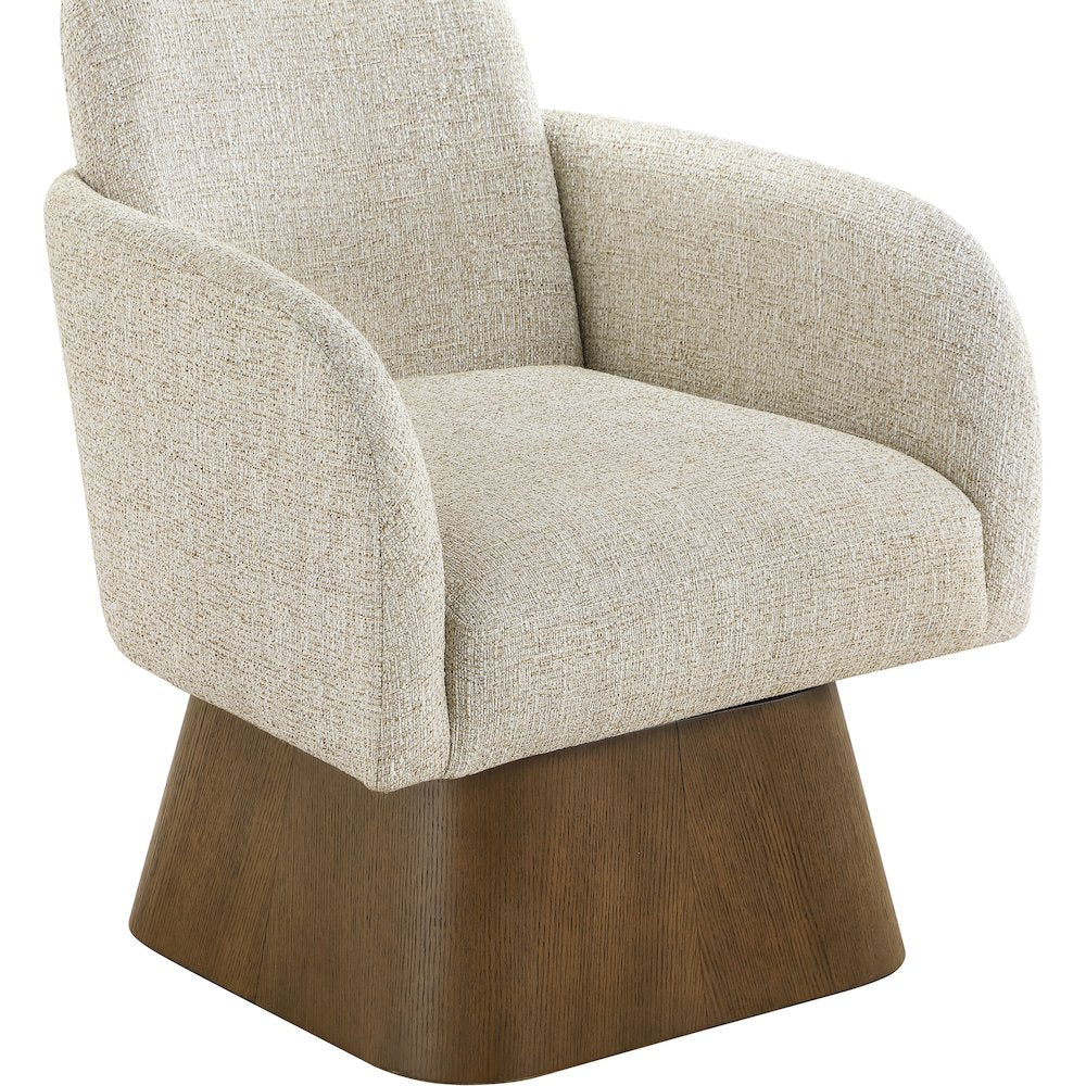 Marlowe Beige Linen Textured Fabric Upholstered Swivel Accent Chair