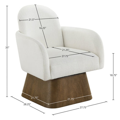 Marlowe Cream Linen Textured Fabric Upholstered Swivel Accent Chair