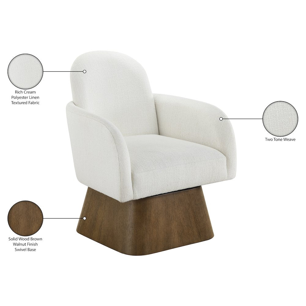 Marlowe Cream Linen Textured Fabric Upholstered Swivel Accent Chair