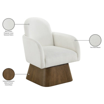 Marlowe Cream Linen Textured Fabric Upholstered Swivel Accent Chair