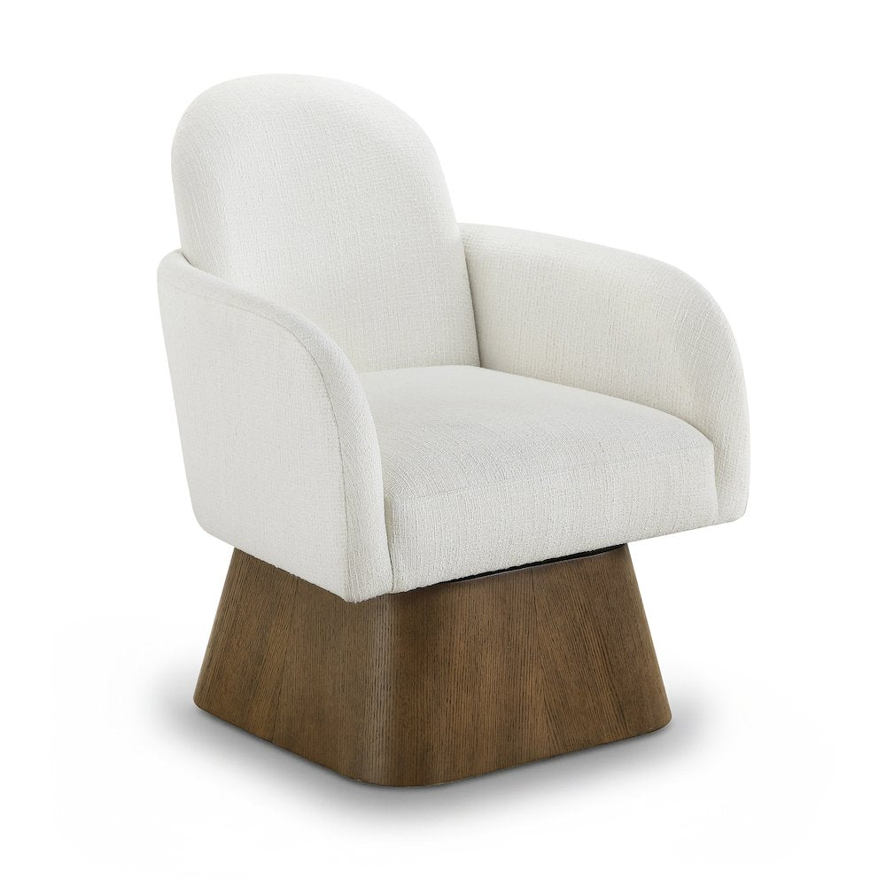 Marlowe Cream Linen Textured Fabric Upholstered Swivel Accent Chair