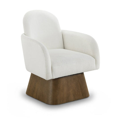Marlowe Cream Linen Textured Fabric Upholstered Swivel Accent Chair
