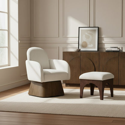 Marlowe Cream Linen Textured Fabric Upholstered Swivel Accent Chair