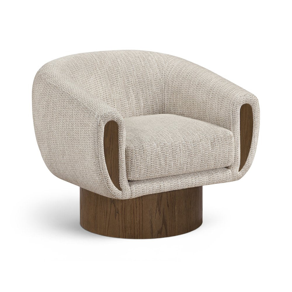 Avella Beige Interwoven Fabric Upholstered Swivel Accent Chair