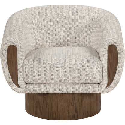 Avella Beige Interwoven Fabric Upholstered Swivel Accent Chair