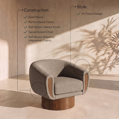 Avella Brown Interwoven Fabric Upholstered Swivel Accent Chair