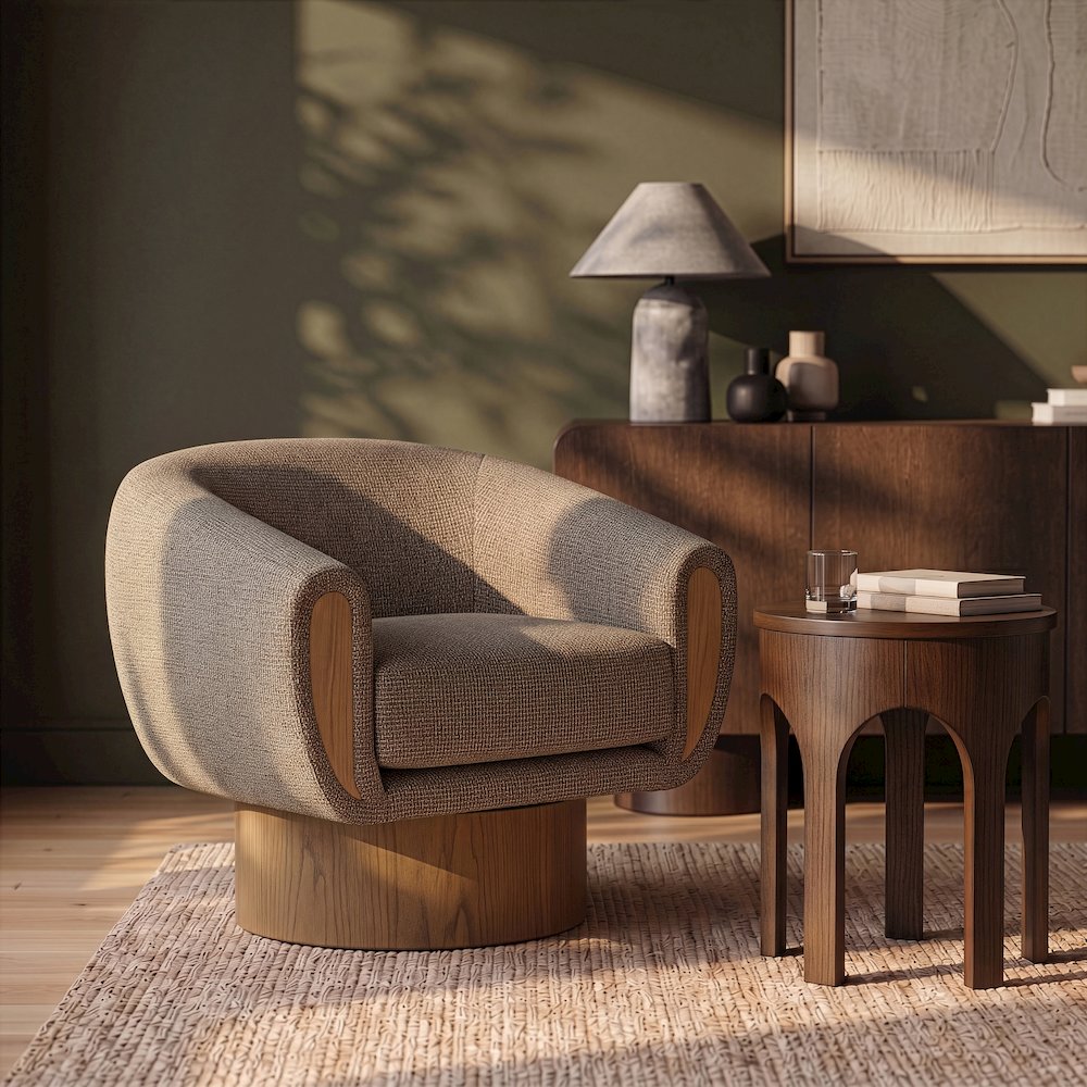 Avella Brown Interwoven Fabric Upholstered Swivel Accent Chair