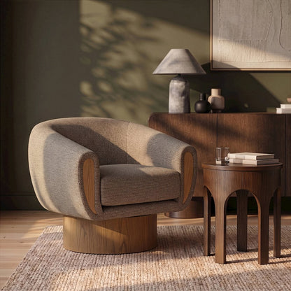 Avella Brown Interwoven Fabric Upholstered Swivel Accent Chair
