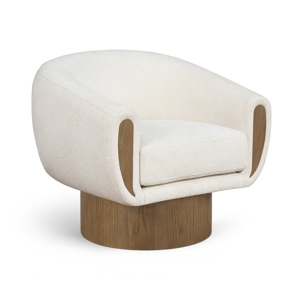 Avella Cream Interwoven Fabric Upholstered Swivel Accent Chair