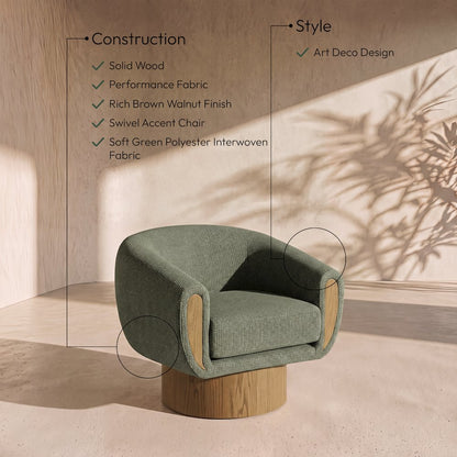 Avella Green Interwoven Fabric Upholstered Swivel Accent Chair