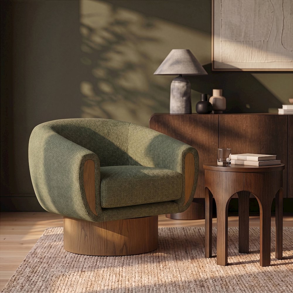 Avella Green Interwoven Fabric Upholstered Swivel Accent Chair