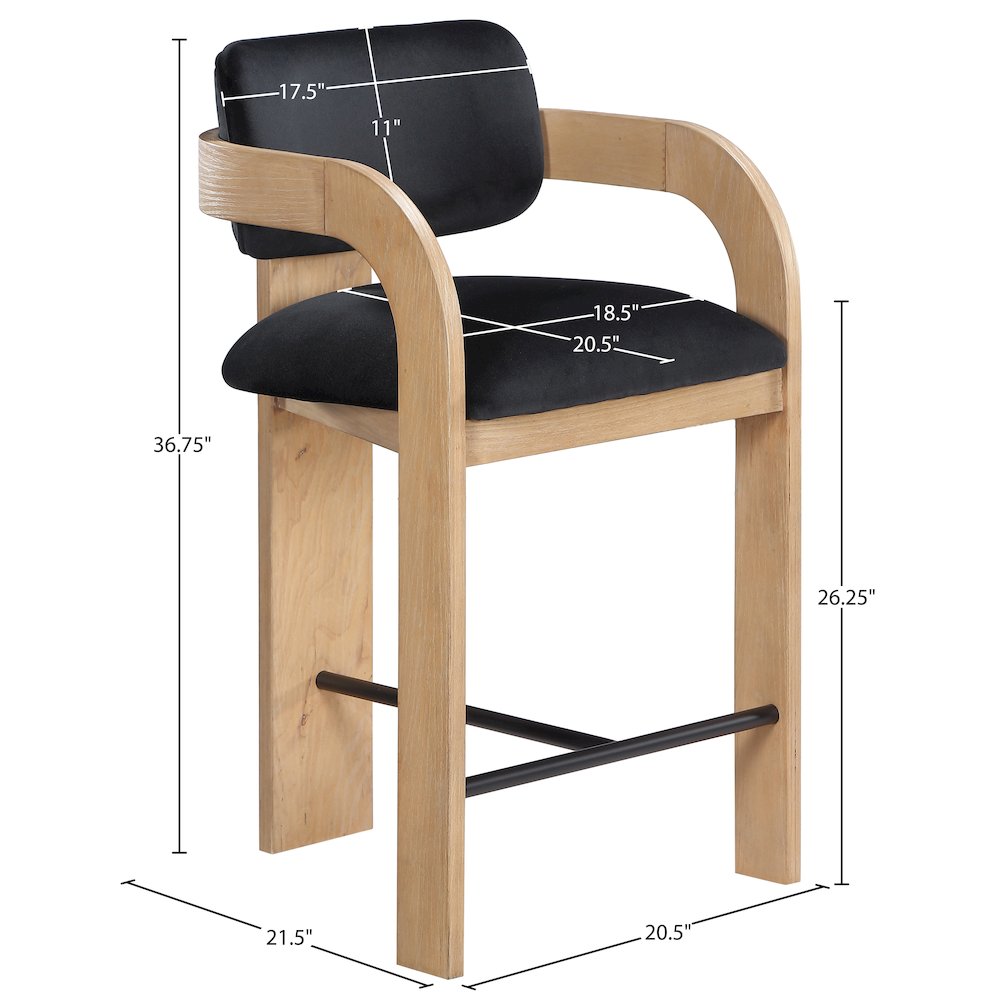 Cedra Black Velvet Performance Fabric Upholstered Counter Stool