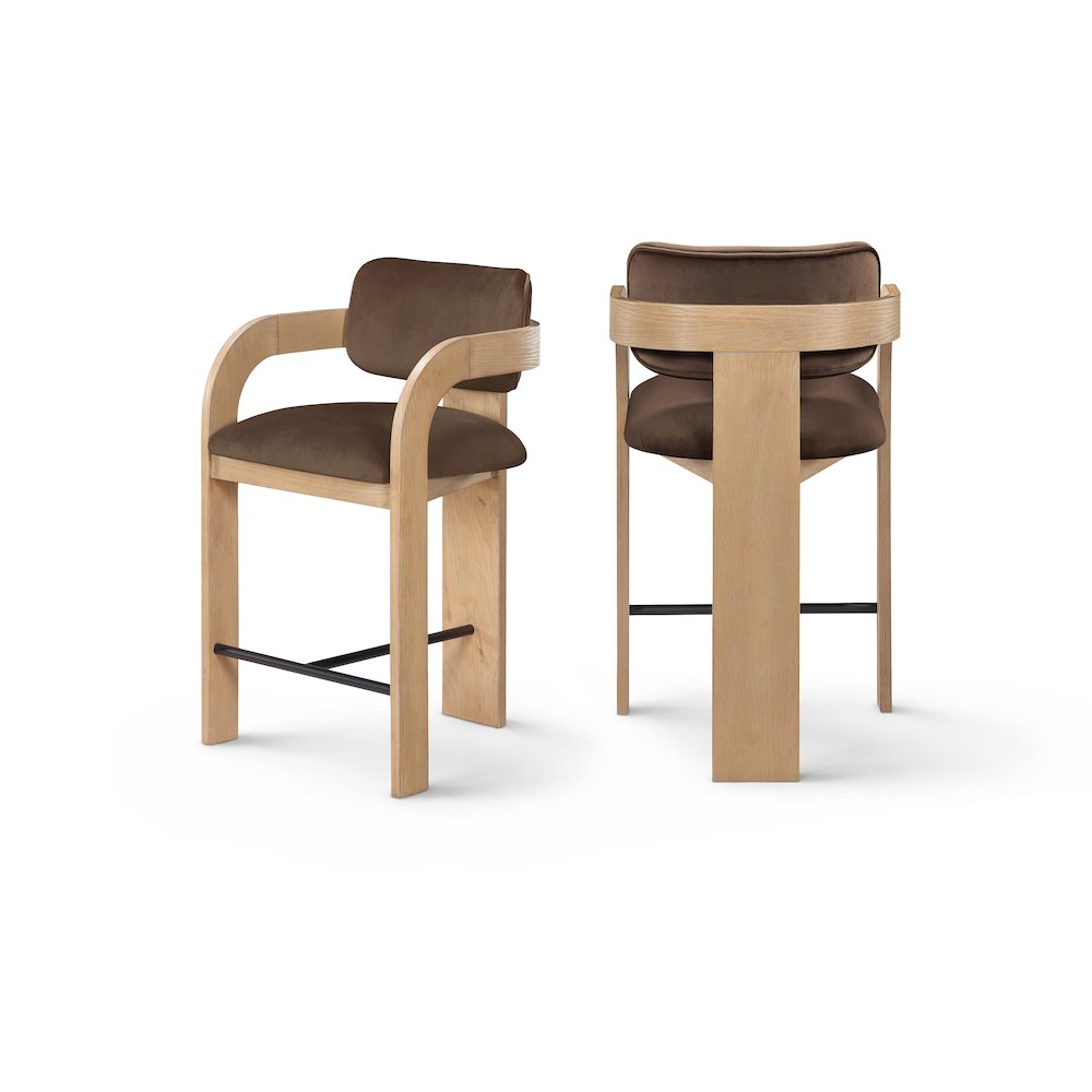 Cedra Brown Velvet Performance Fabric Upholstered Counter Stool