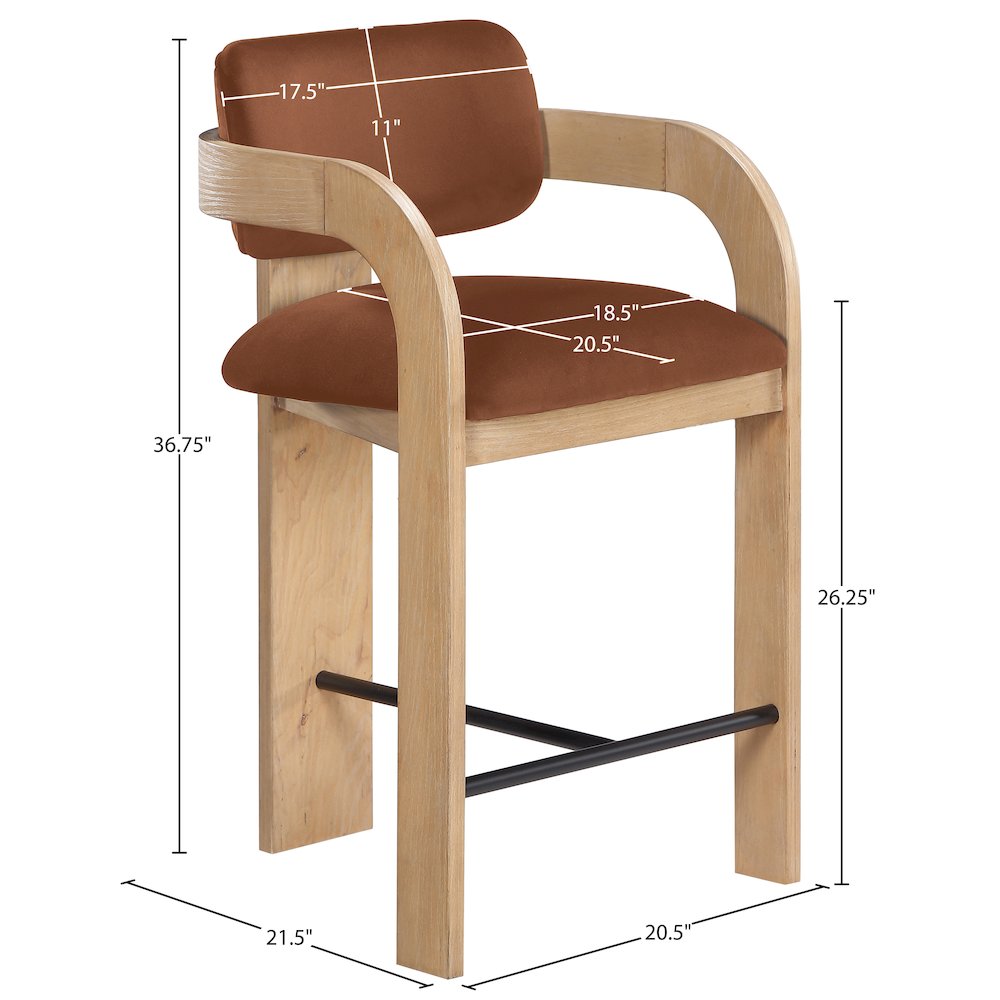 Cedra Cognac Velvet Performance Fabric Upholstered Counter Stool