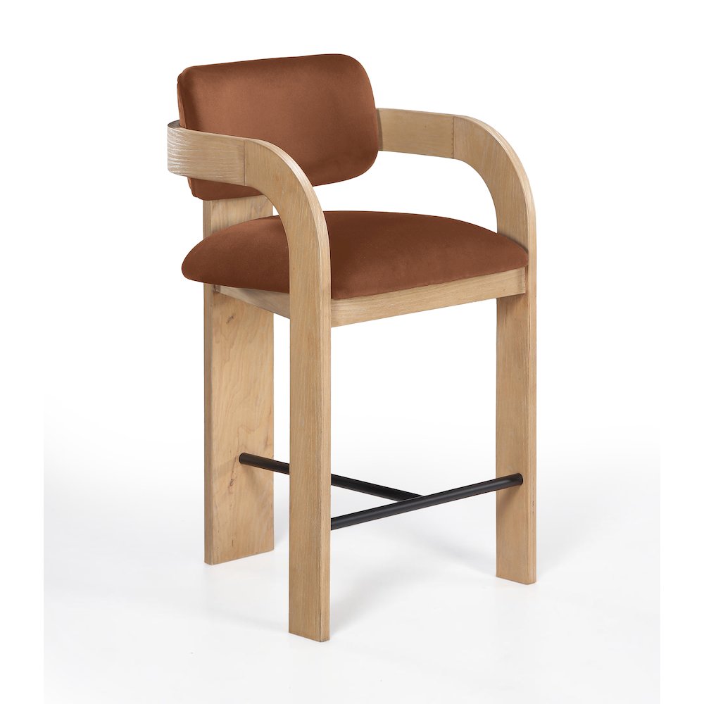 Cedra Cognac Velvet Performance Fabric Upholstered Counter Stool