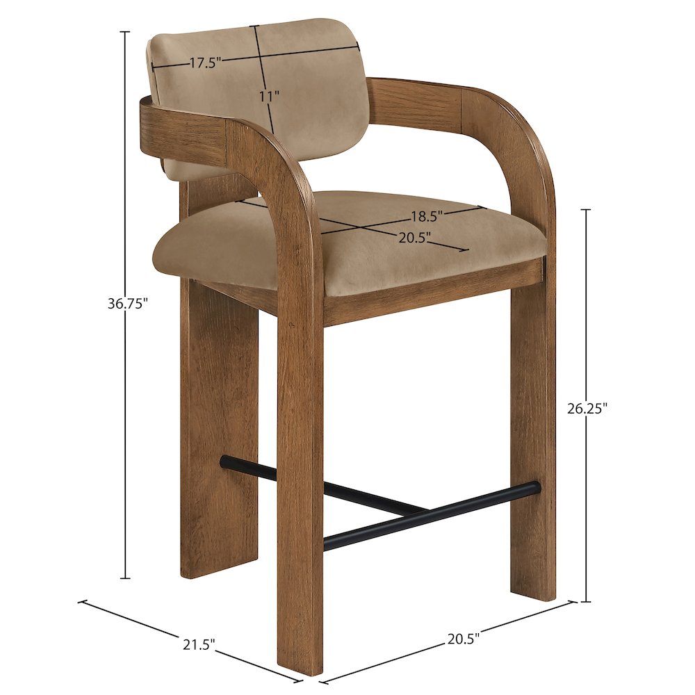 Cedra Beige Velvet Performance Fabric Upholstered Counter Stool