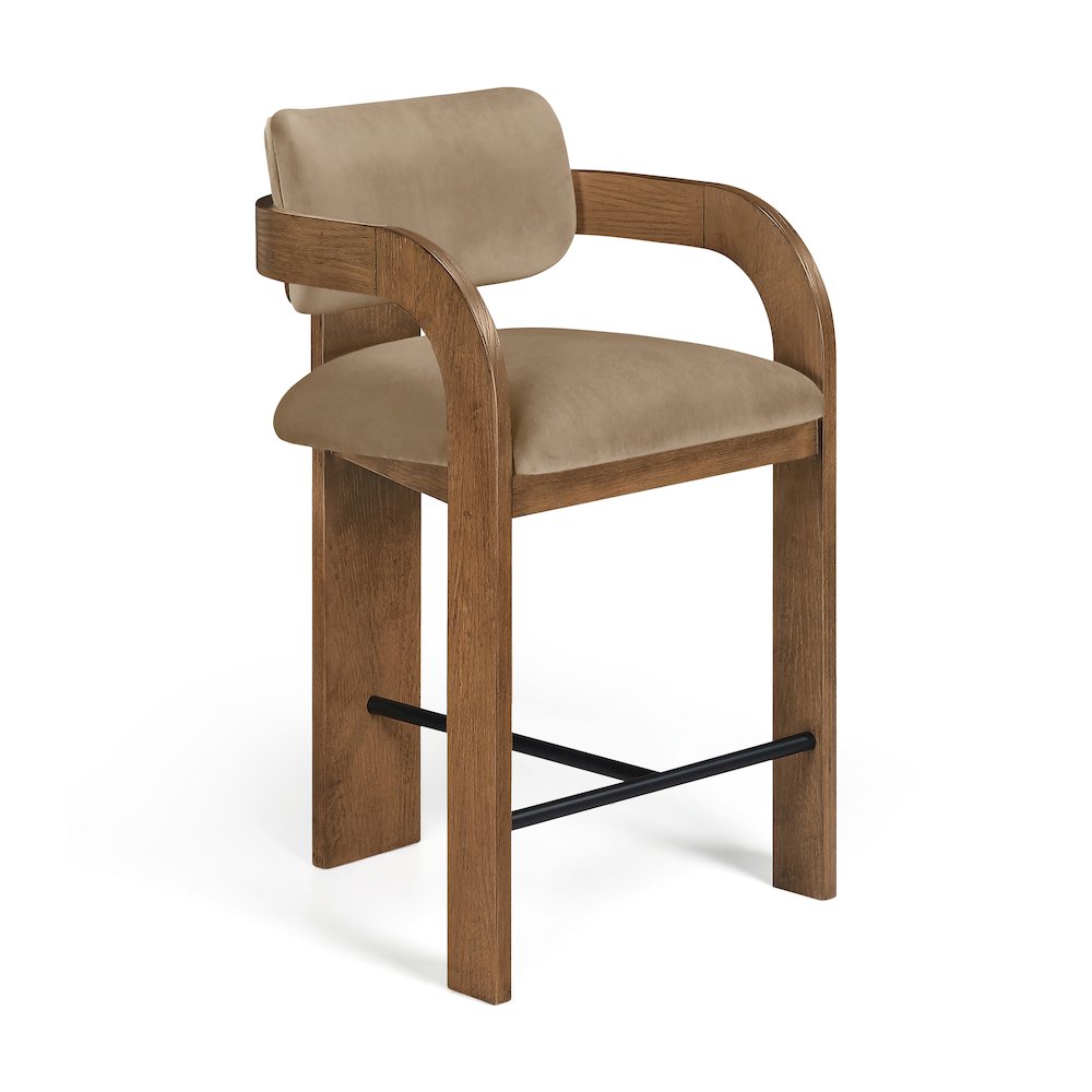 Cedra Beige Velvet Performance Fabric Upholstered Counter Stool